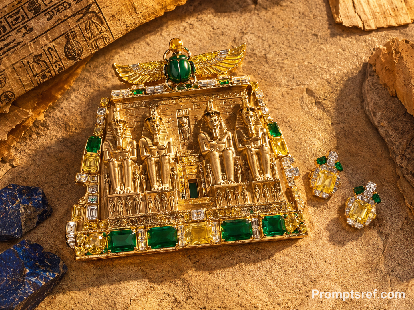 Abu Simbel Gold Temple Brooch