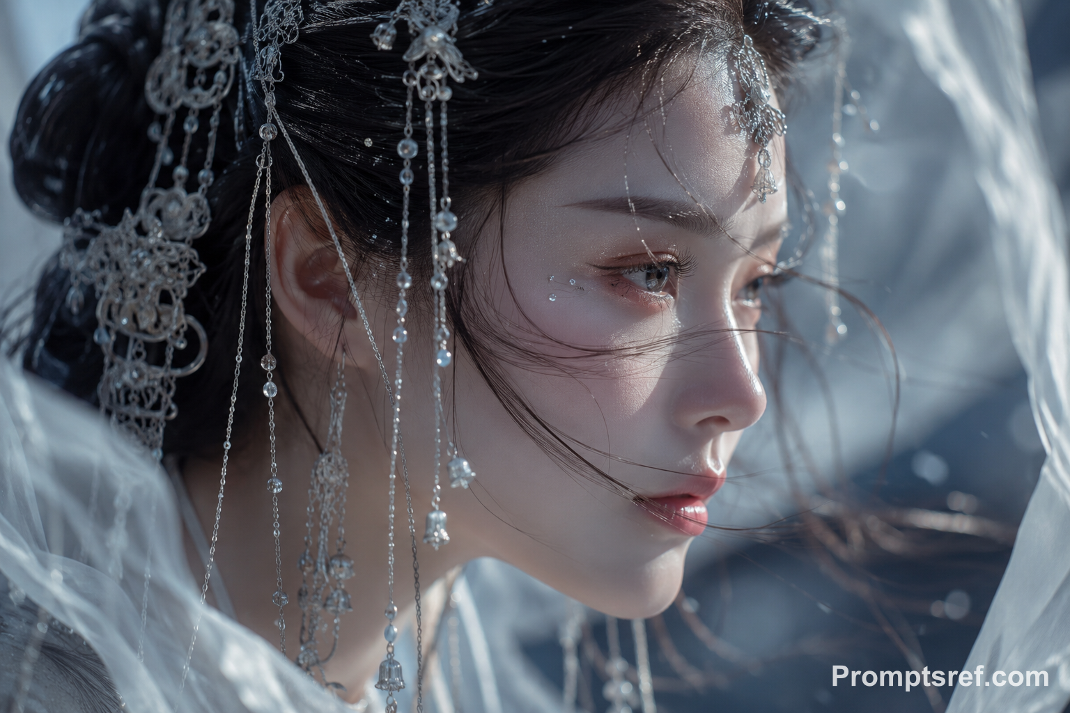 Ethereal Chinese Fairy with Silver Tassels