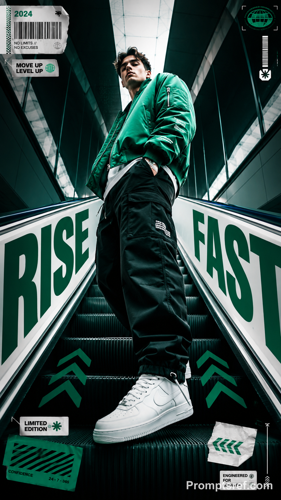 Rise Fast Futuristic Escalator Sports Poster