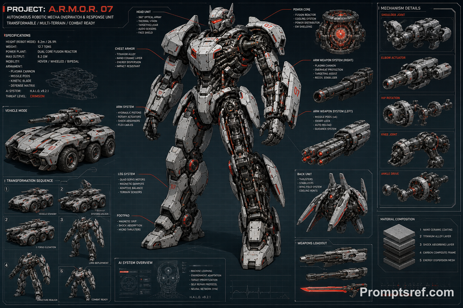 Plan d’ingénierie d’un robot transformable cyberpunk
