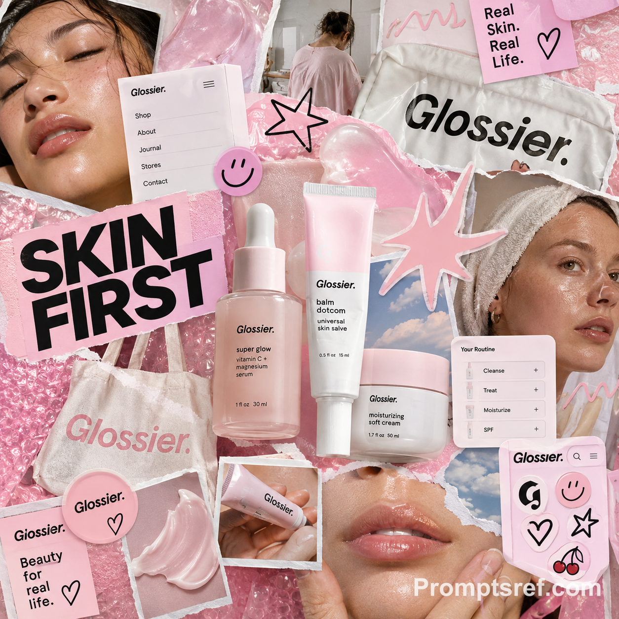 Chaotic Glossier Beauty Moodboard Collage