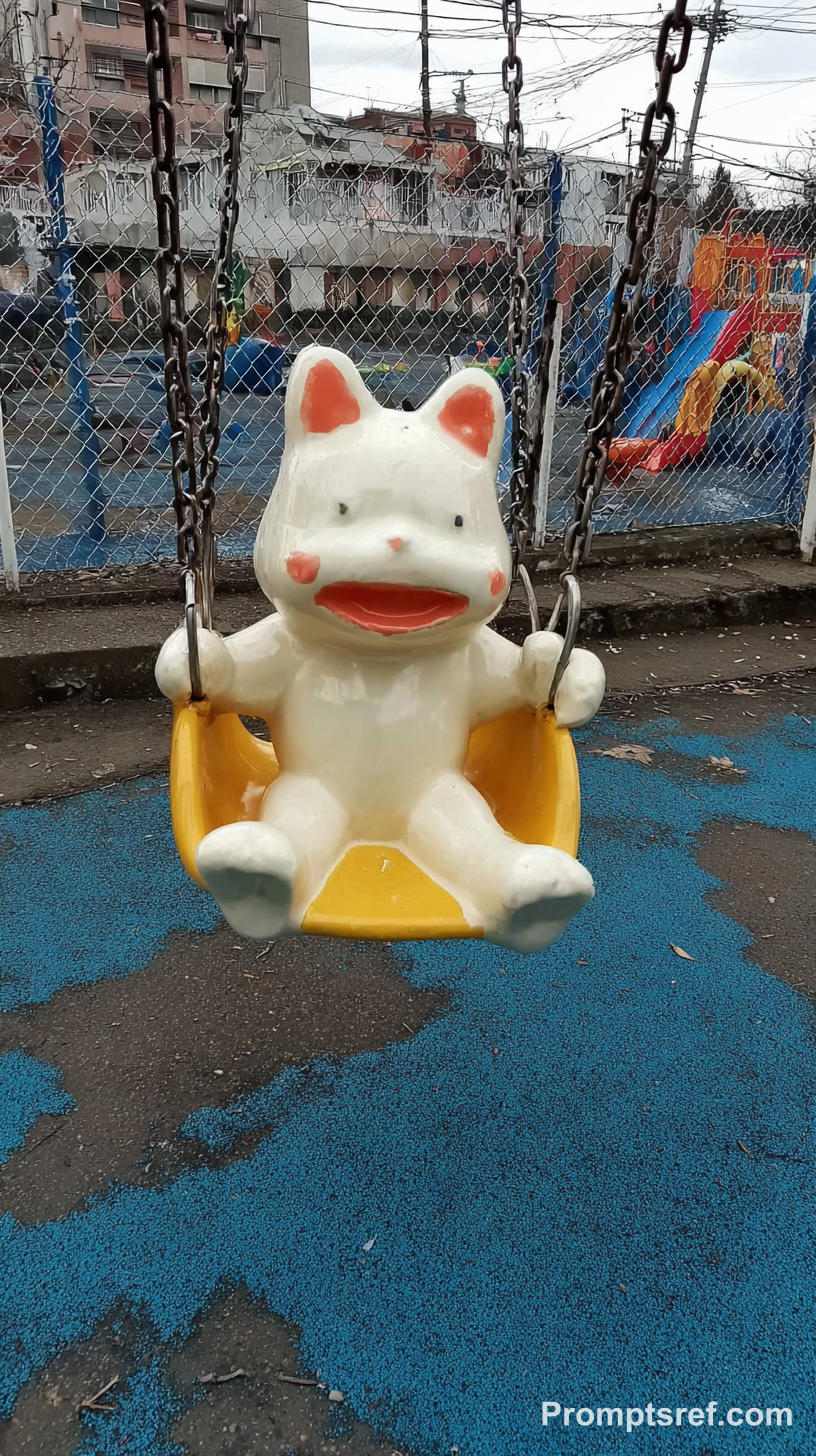 Jeu à ressort chat dans un parc couleur bonbon