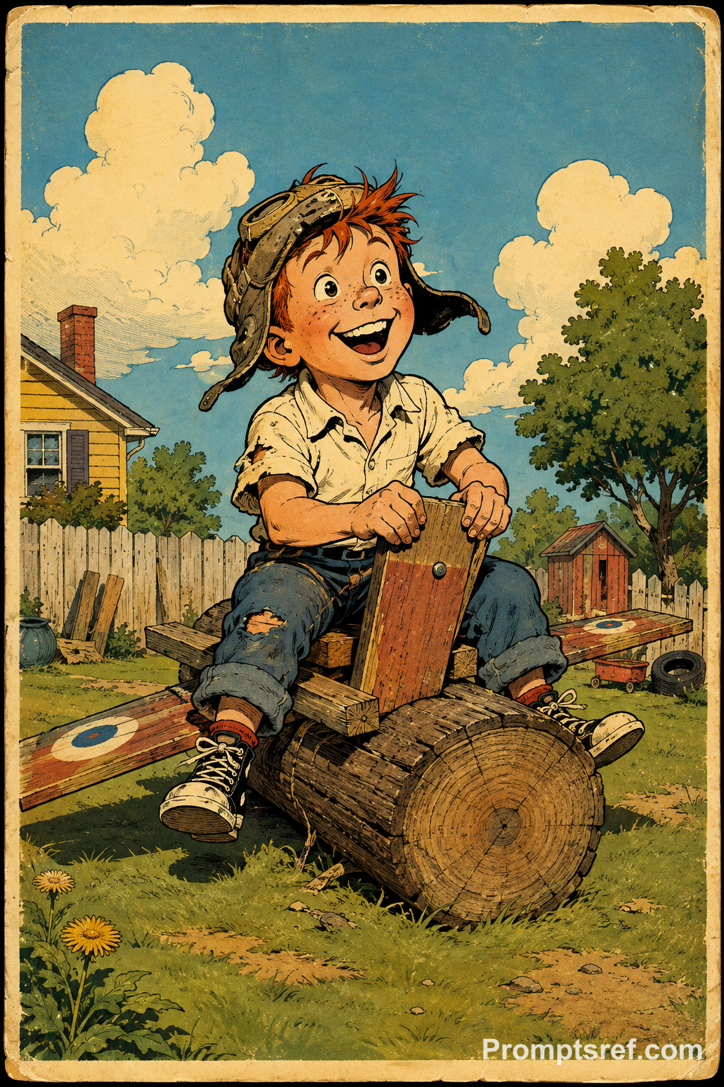 1950s Cartoon Boy Playing Pilot