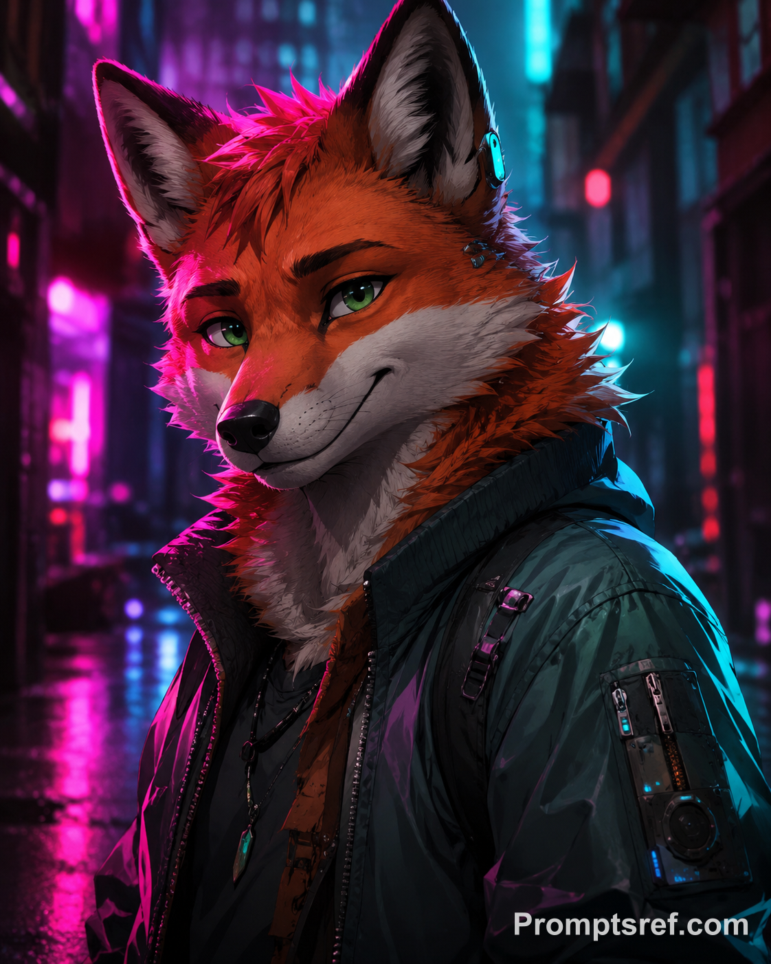 Retrato de zorro cyberpunk de neón