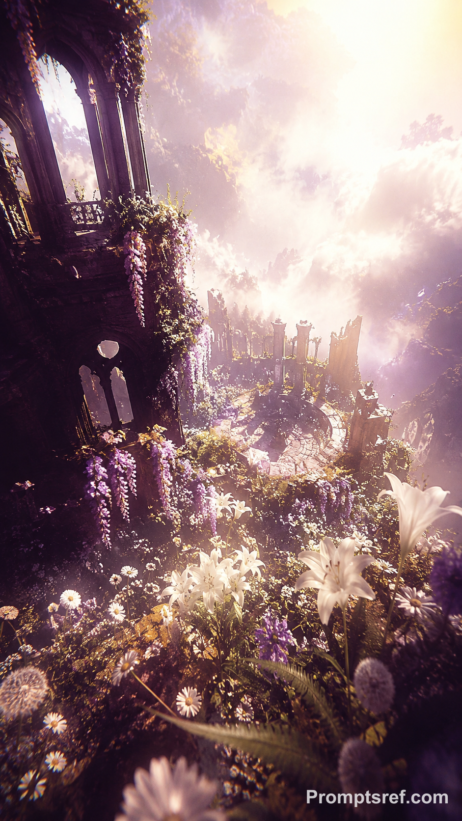 Hazy Impressionist Mountain of Flowers