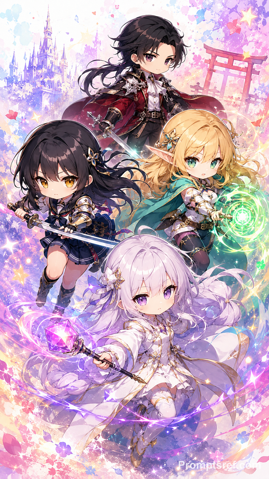 Chibi Fantasy Party Charging into Battle