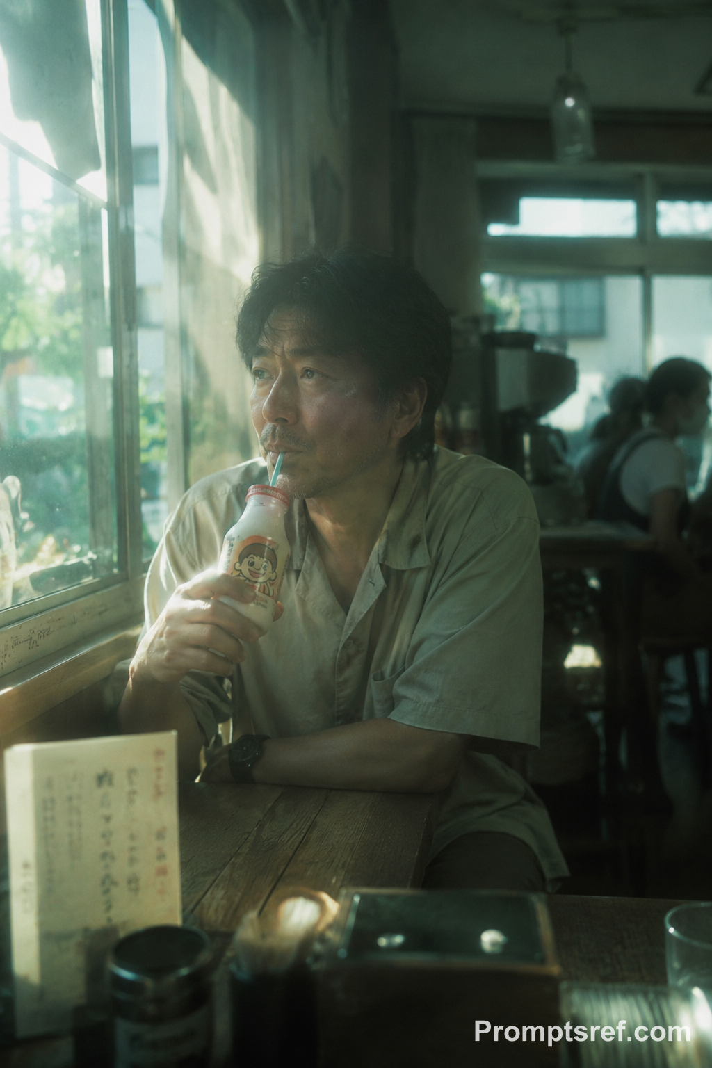 Quiet Wangzai Milk Moment in a Japanese Café