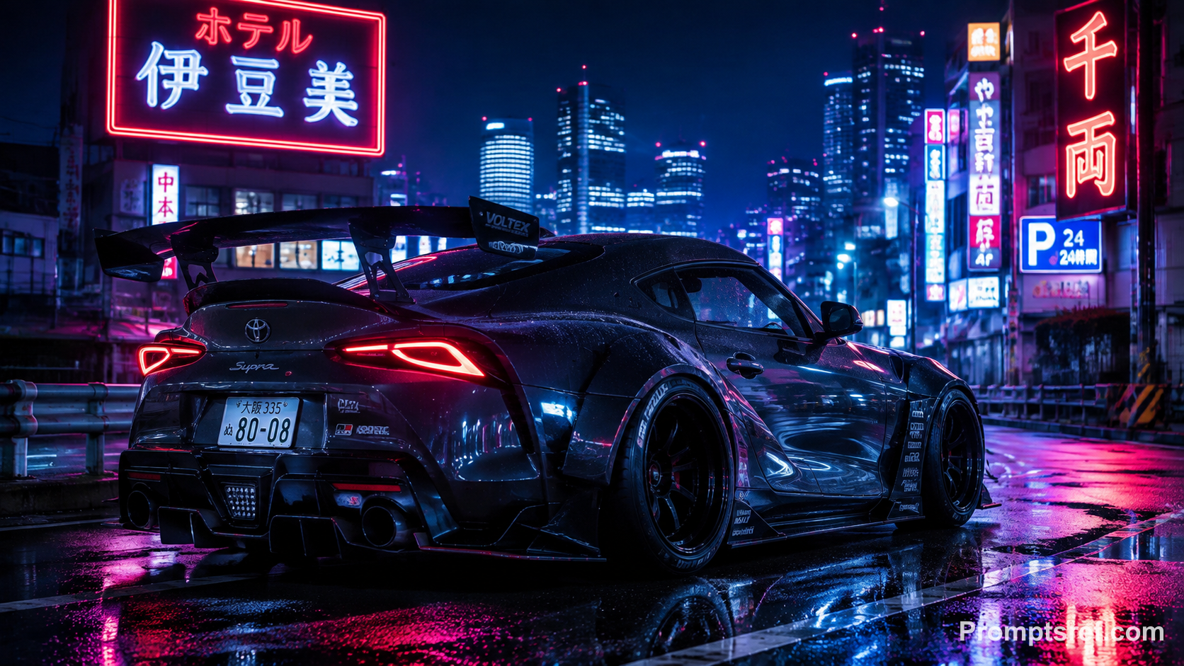 Modified Toyota Supra in Neon Japan