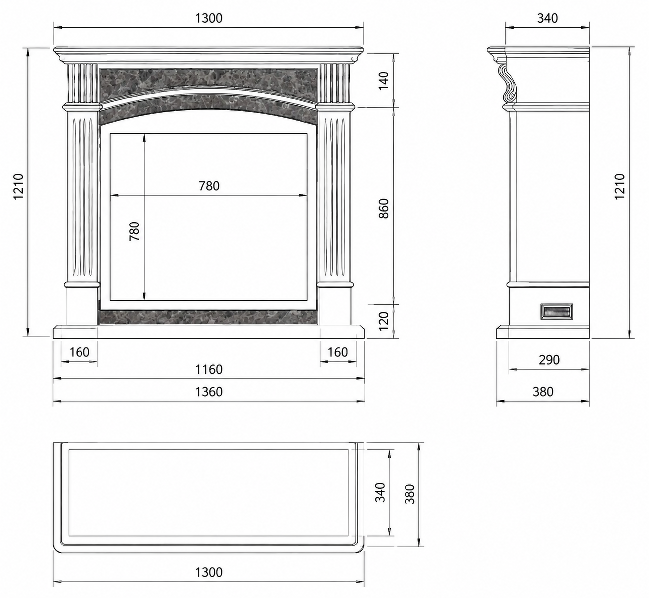 Technical Fireplace Construction Drawing