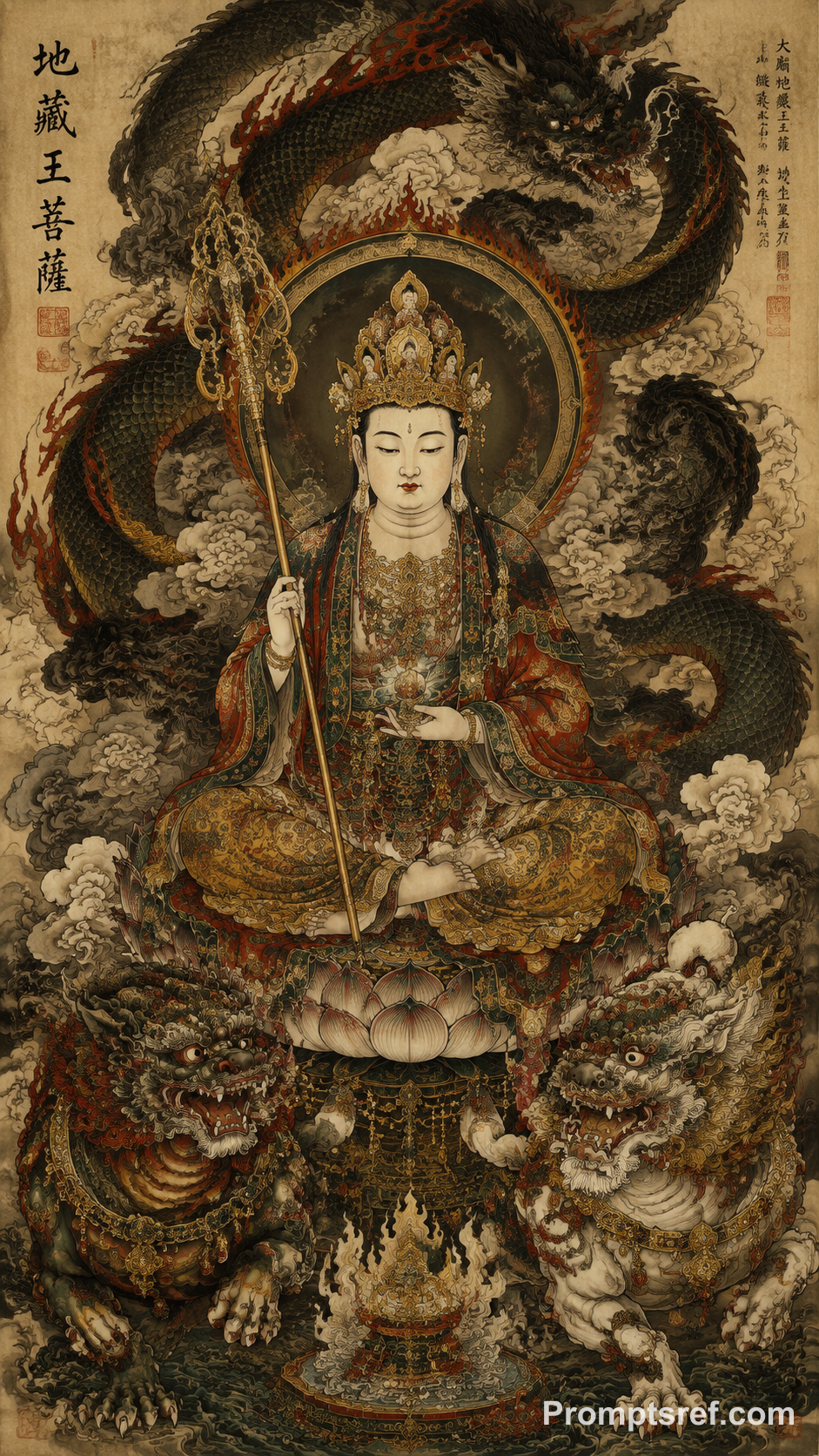 Gongbi Icon of an Eastern Deity