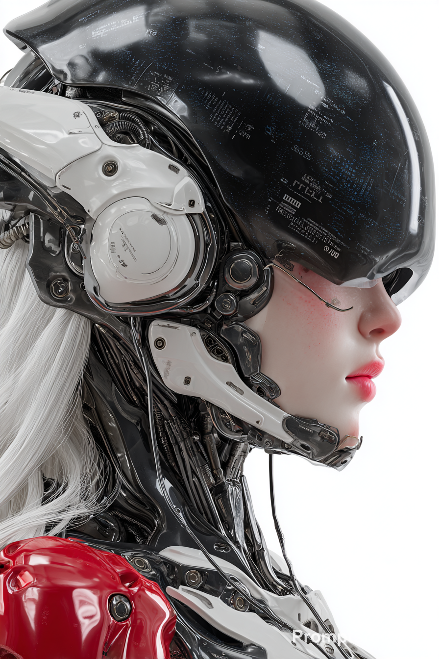 Hyper-Realistic White-Haired Cyborg Profile