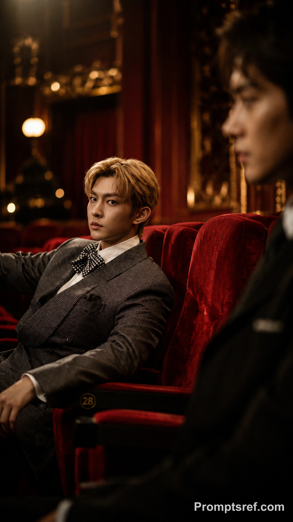 Cinematic Blonde Man in a Red Theater