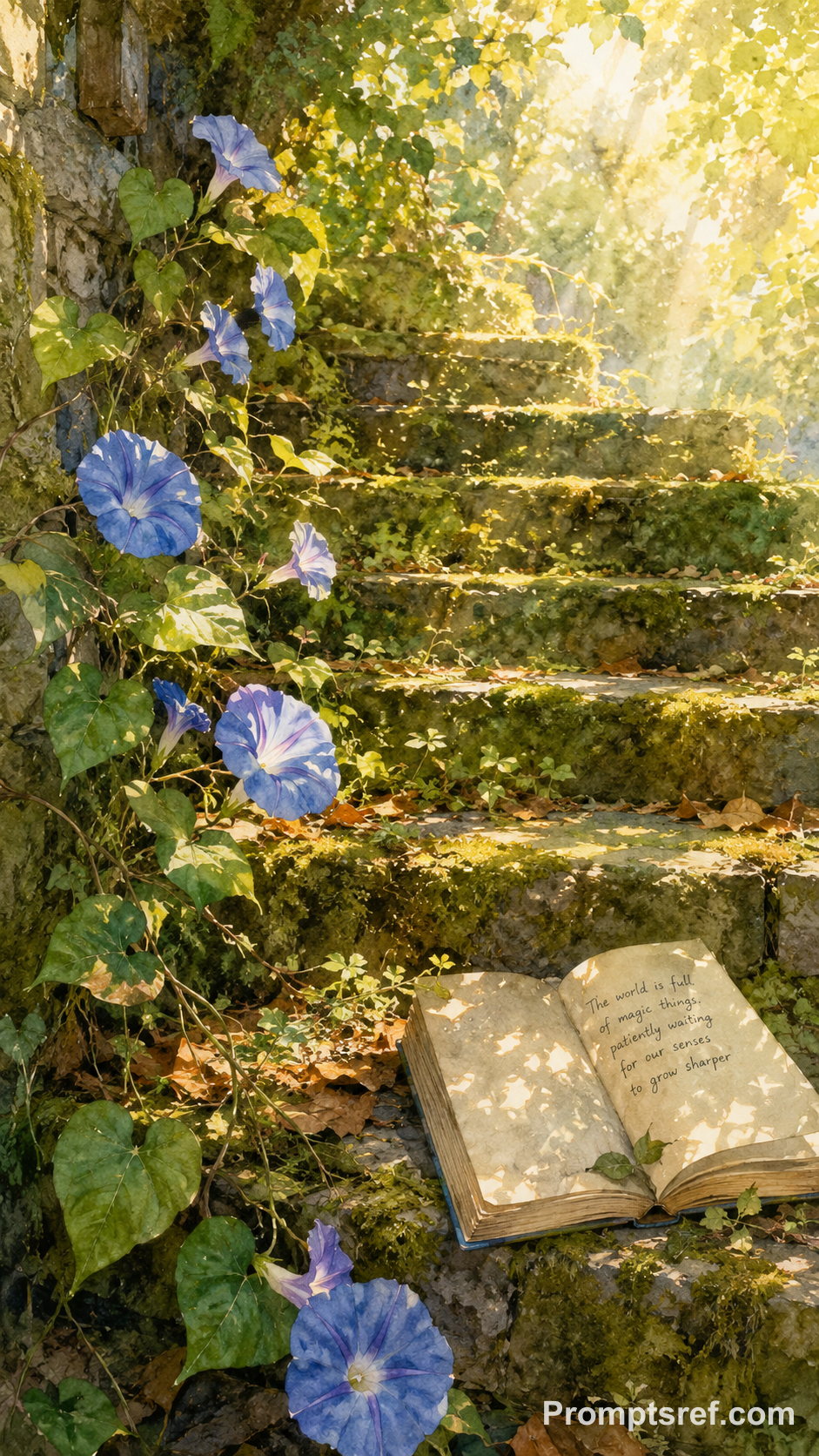 Nostalgic Watercolor Mossy Steps and Book