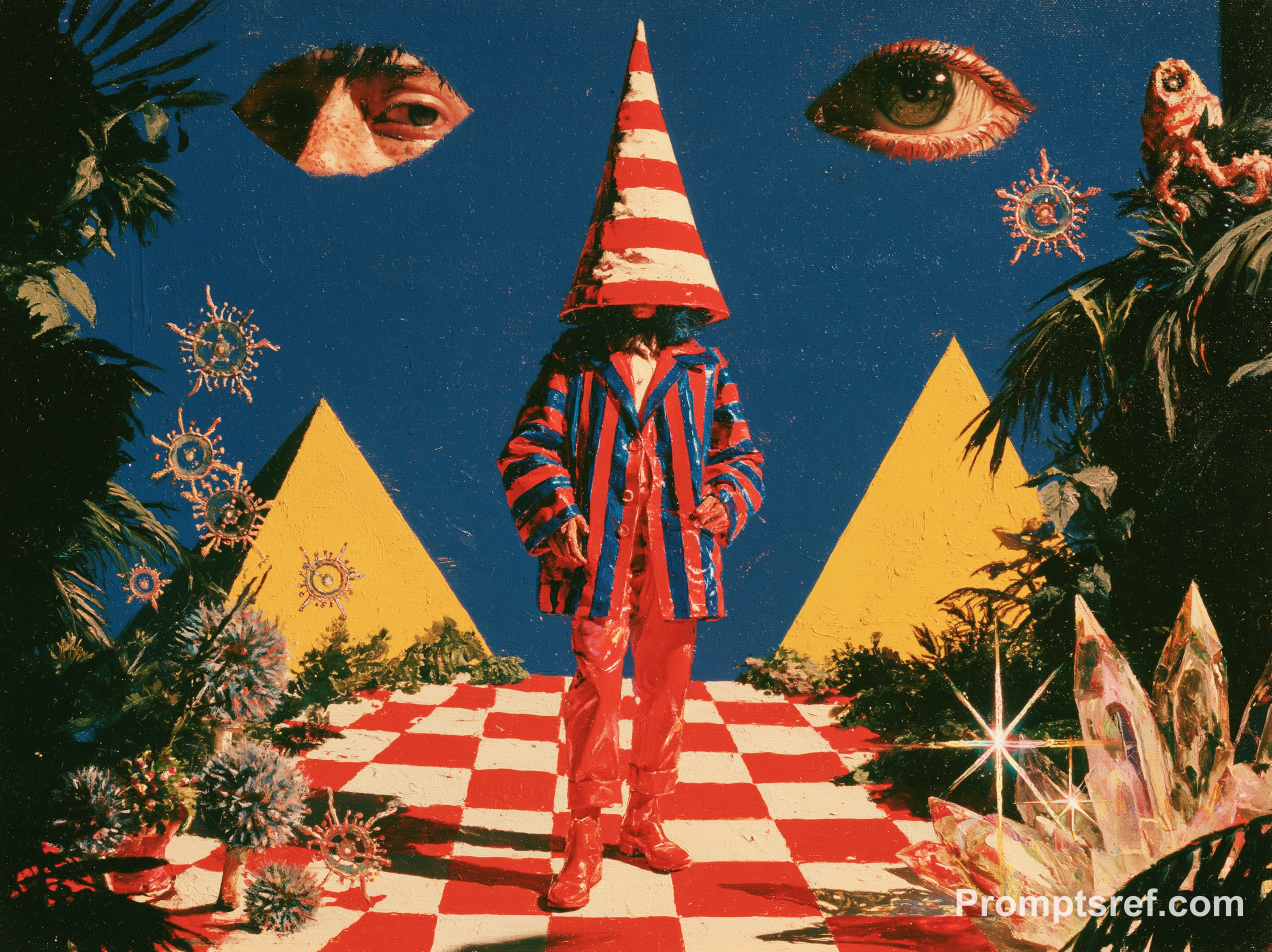 Surreal Conehead in a Checkerboard Jungle