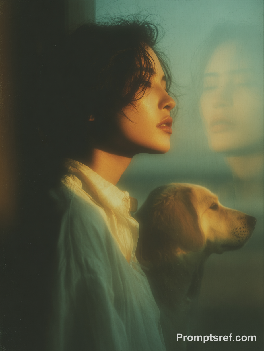 Grainy Retro Café Woman and Dog
