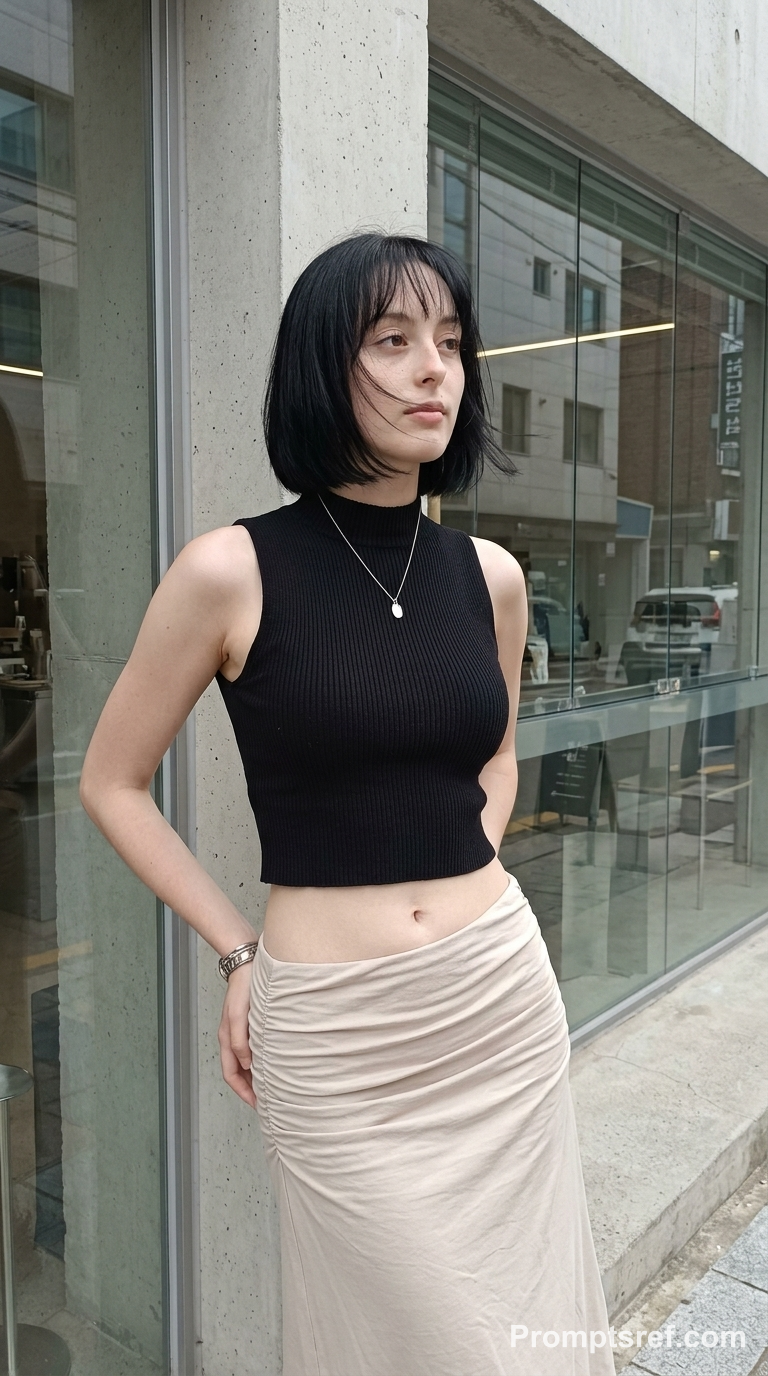 Short-Bob Woman Outside Cafe