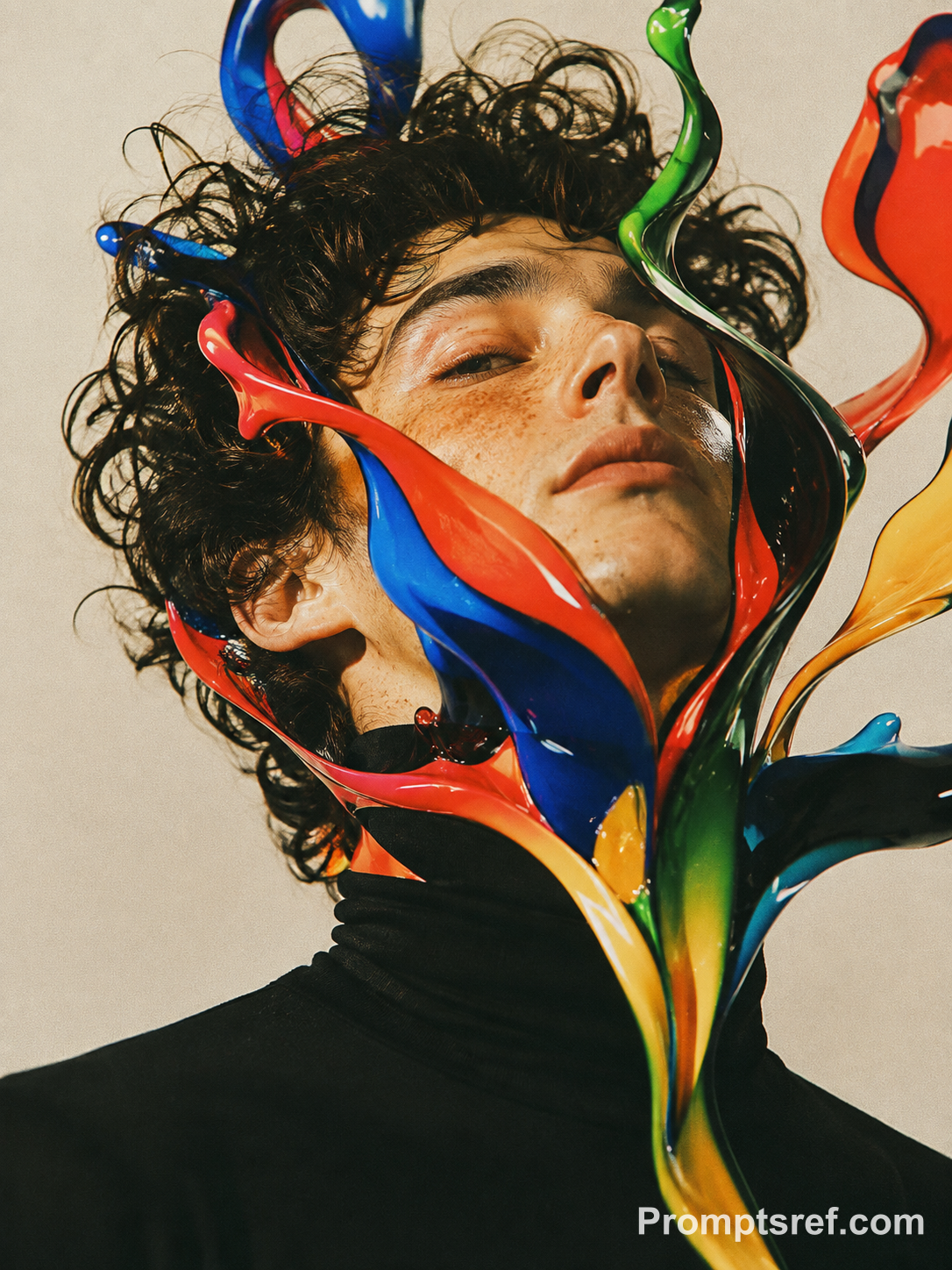 Glitch Portrait with Liquid Ribbons