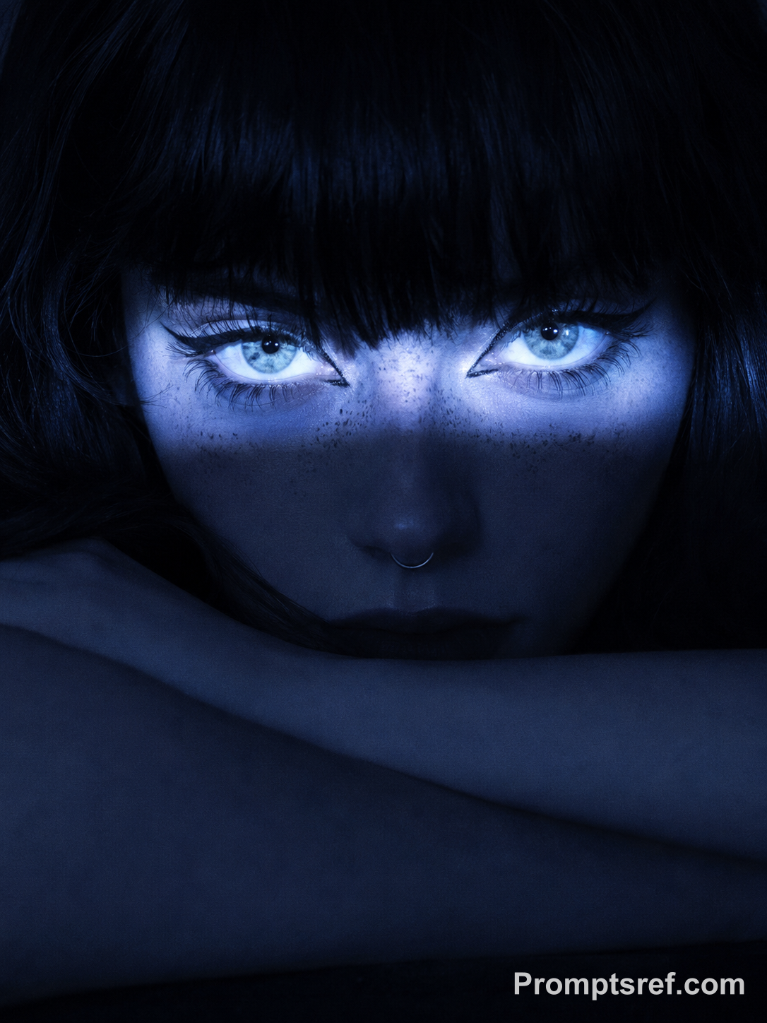 Goth Woman in Blue Light