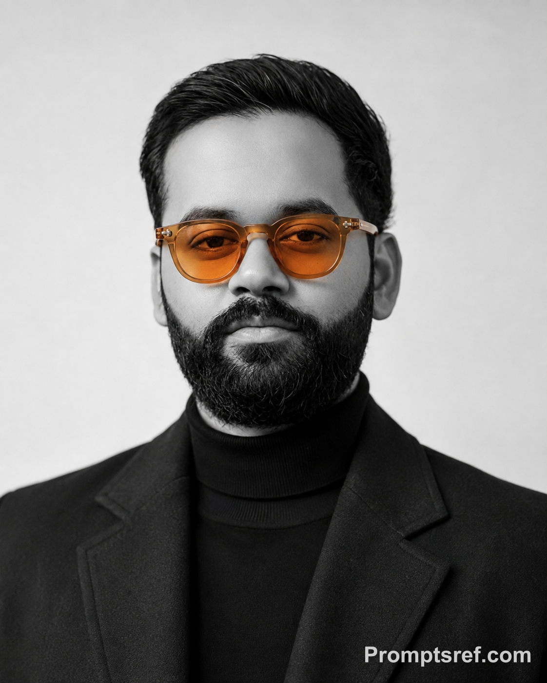 Monochrome Headshot with Amber Glasses