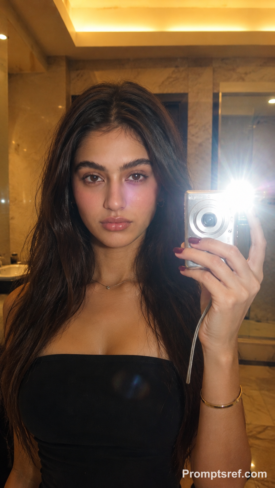 Selfie espejo flash baño lujoso años 2000
