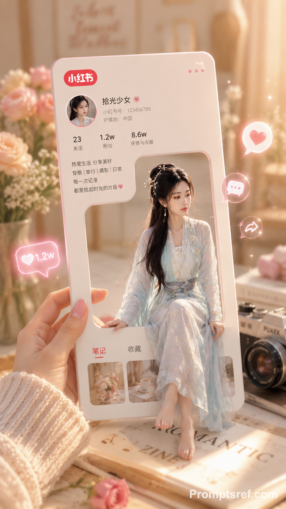 Girl on a glowing hollow Xiaohongshu card