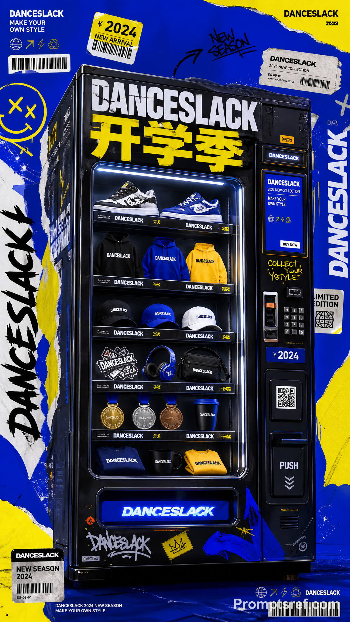 DANCESLACK Electric Blue Graffiti Vending Machine