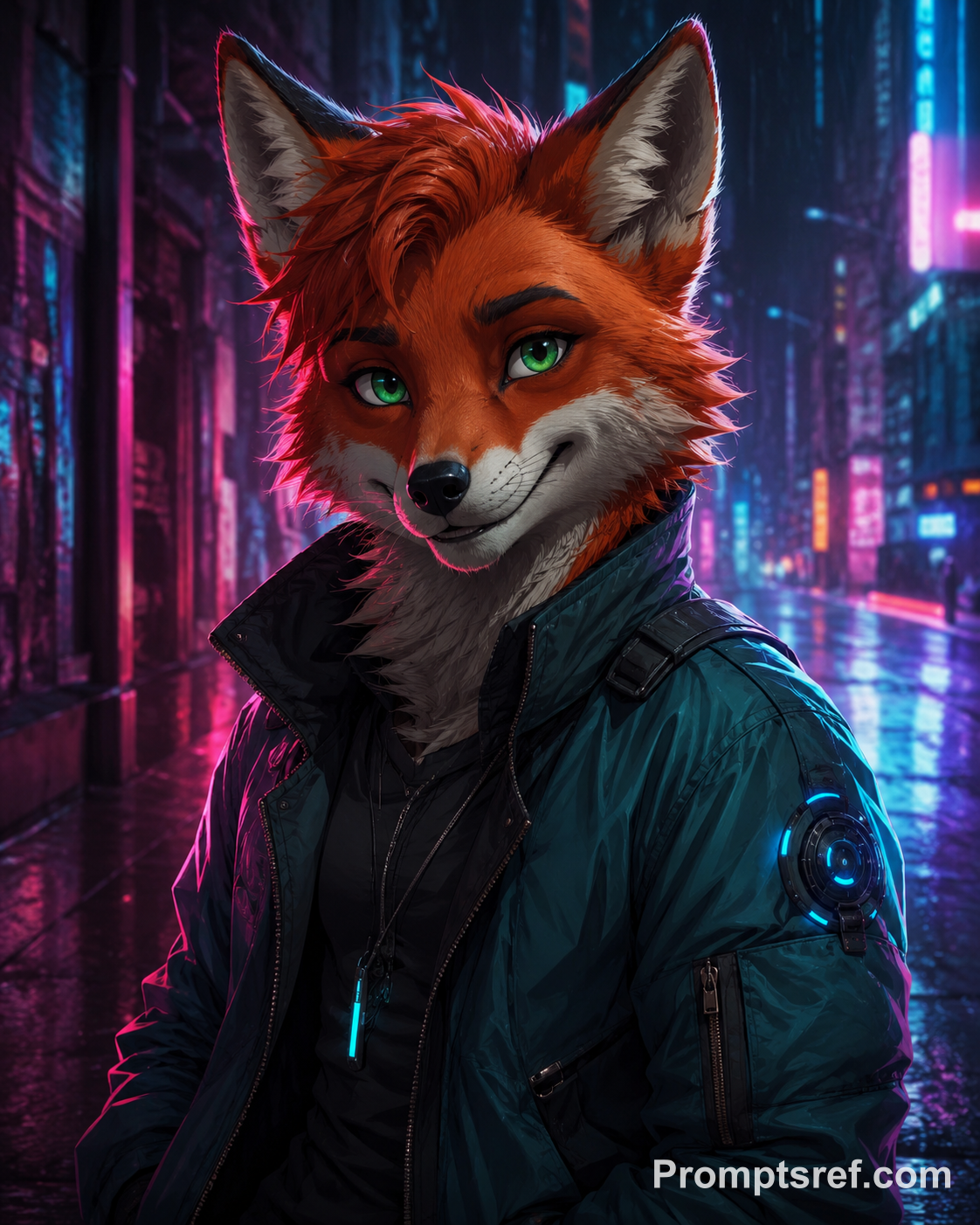 Rotfuchs-Porträt mit Magenta-Cyan-Randlicht