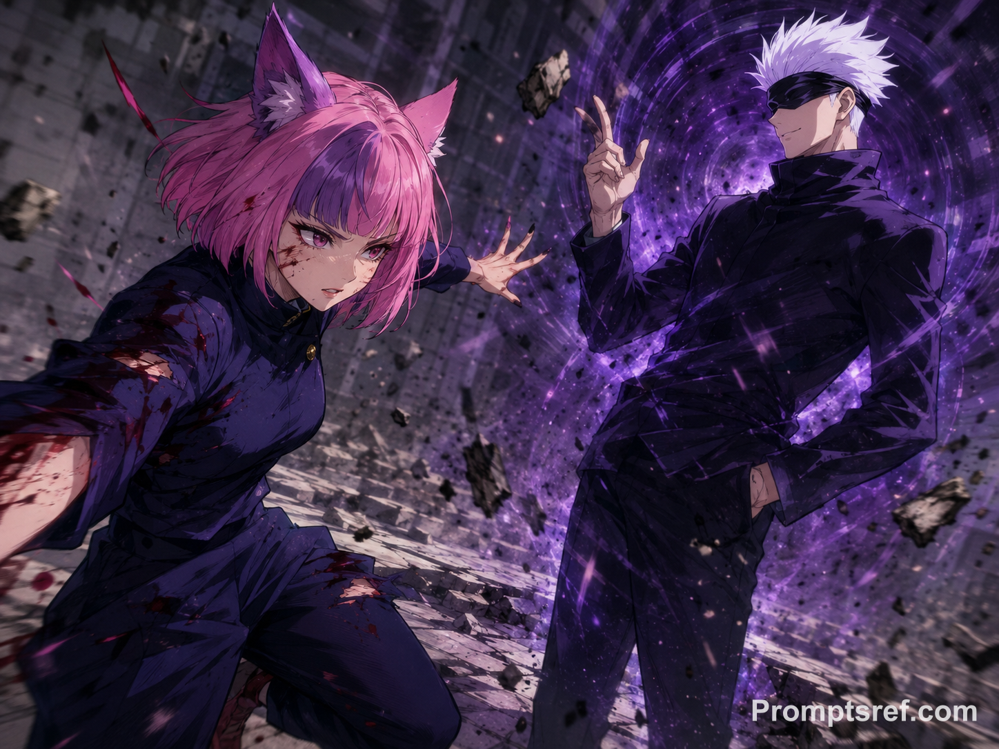 Girl in Jujutsu Kaisen Uniform vs Gojo