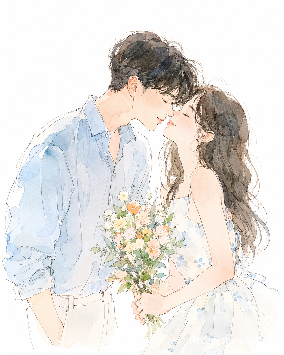 Liebende in koreanischer Pastell-Aquarell