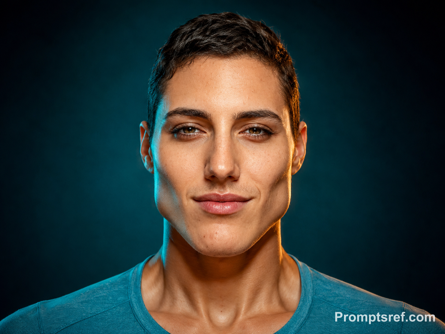 Female GigaChad in Teal-Gold Studio Light
