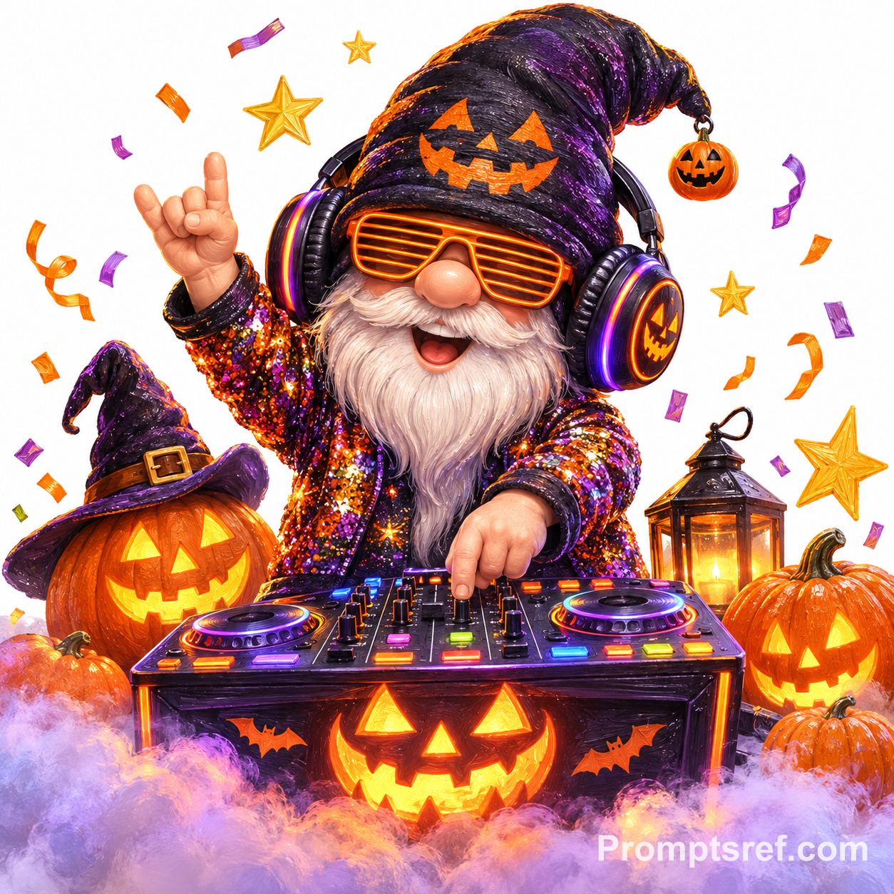 Halloween DJ Gnome in Oil Painting
