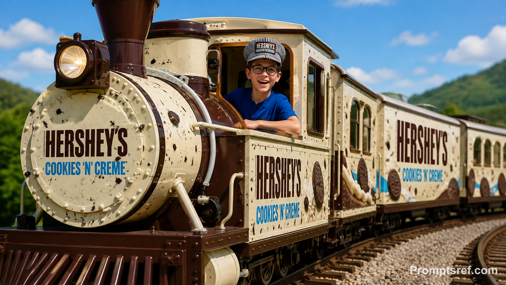 Man Driving Hershey Cookie N Creme Train