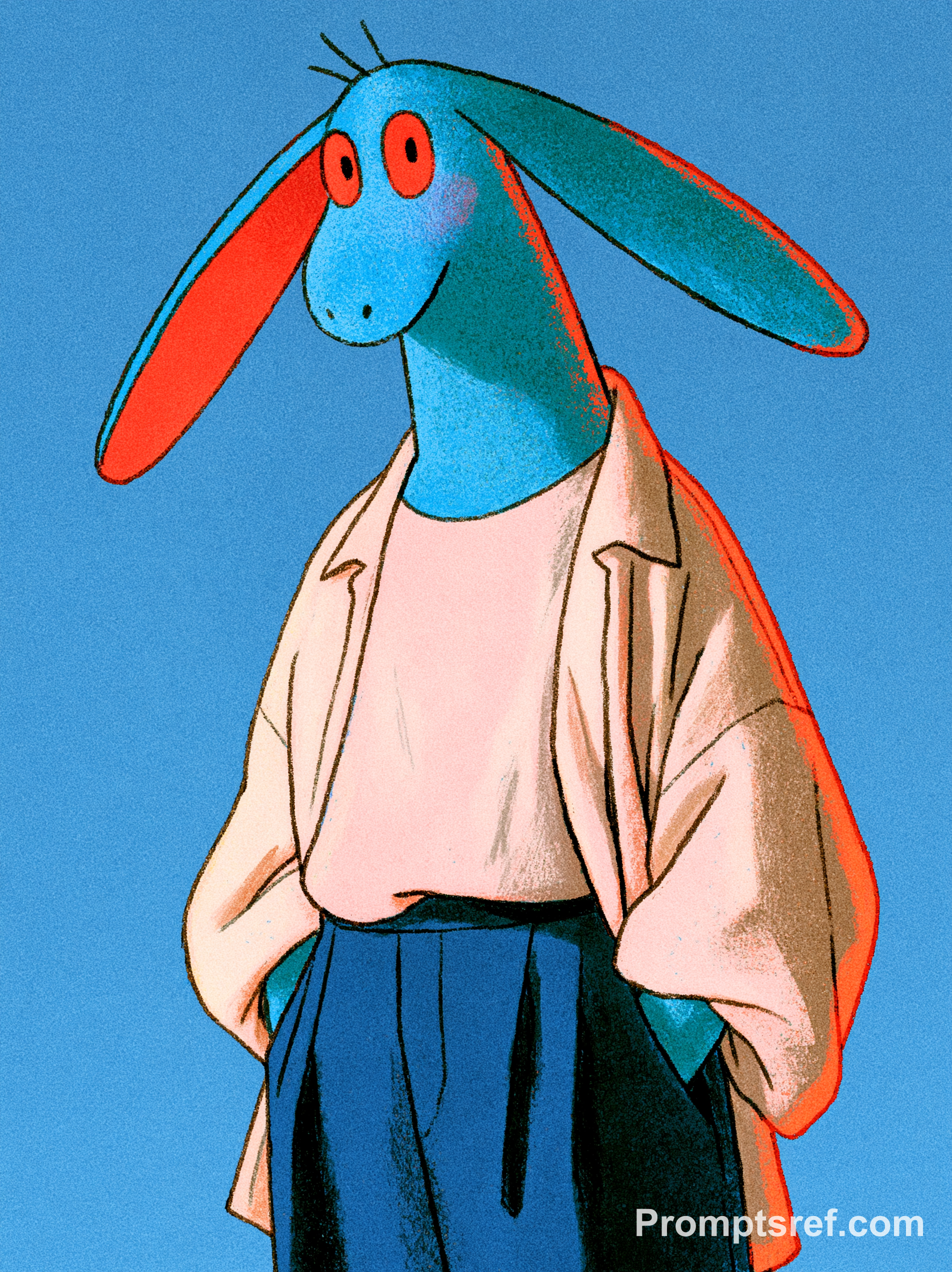 Cyan Rabbit-Eared Humanoid on Blue