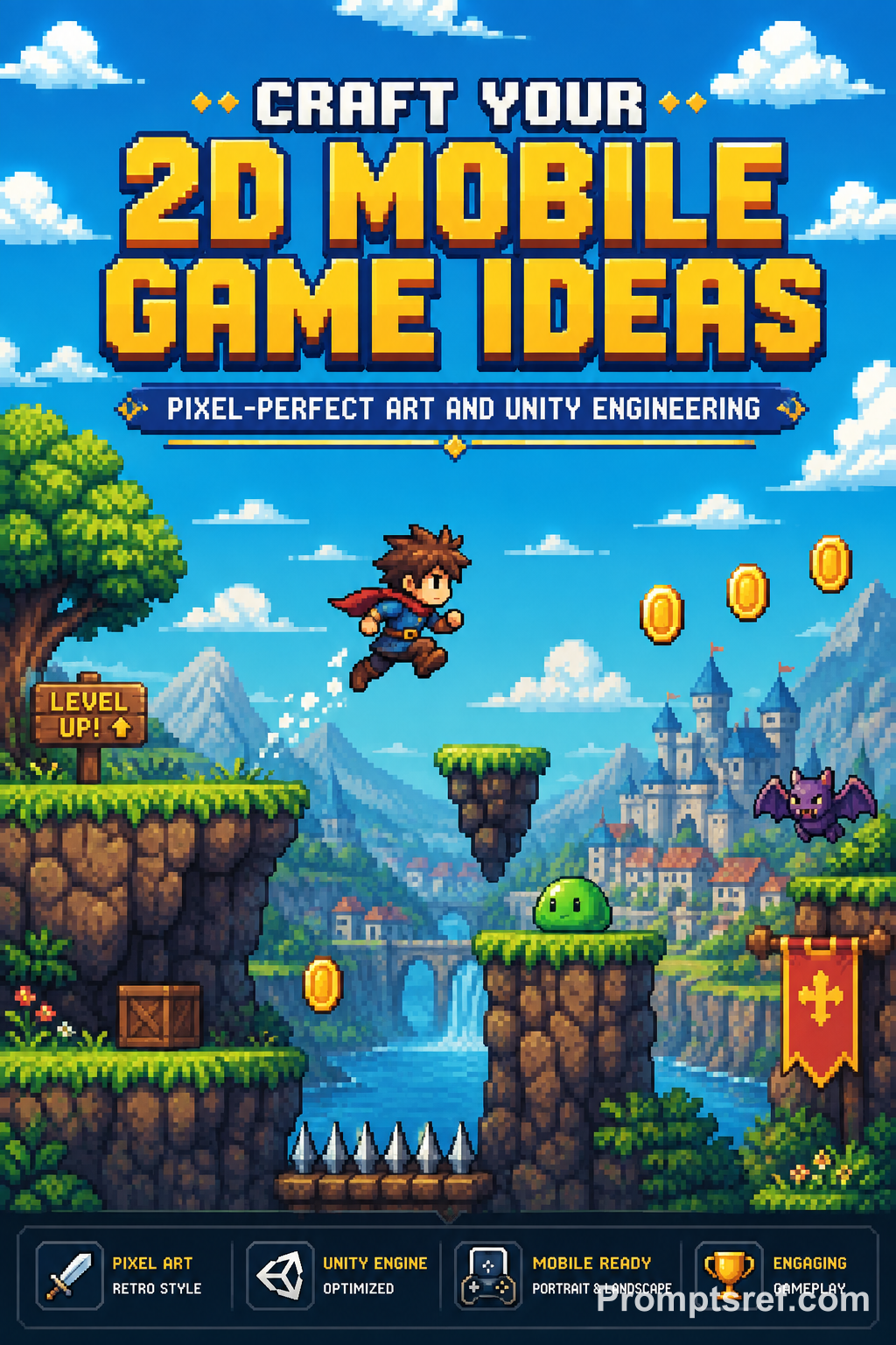 Pixel Hero Over Retro Fantasy Cliffs