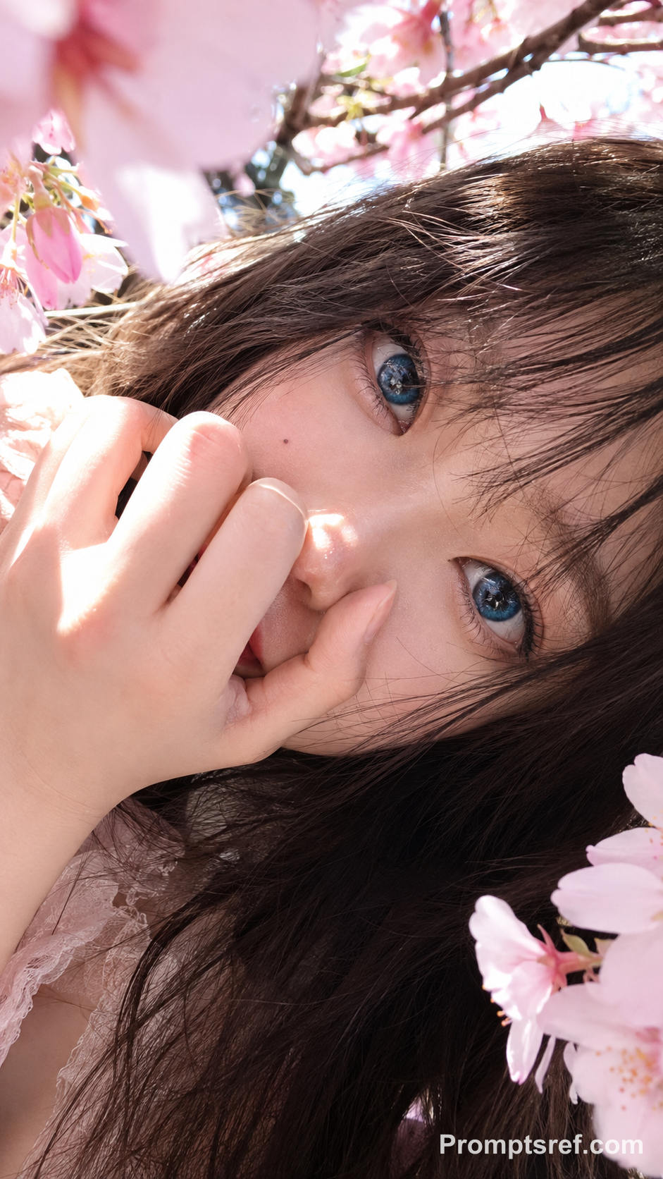 Smartphone Cherry Blossom Portrait with Blue Contacts