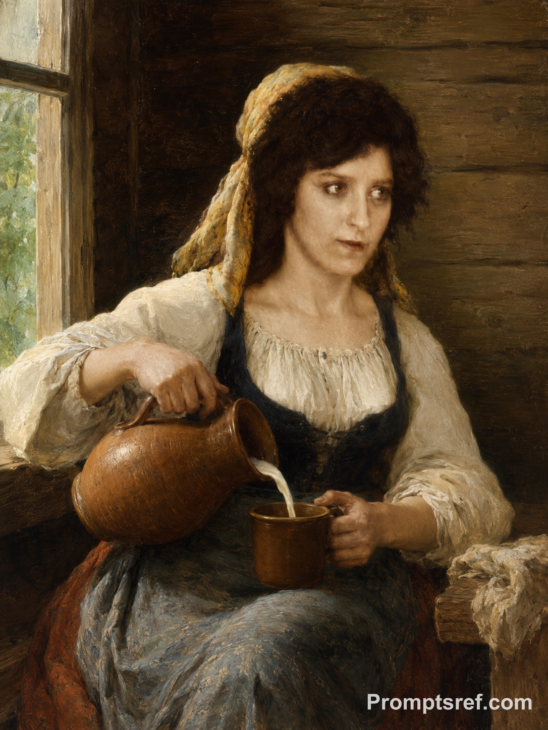 Paysanne versant du lait, huile à la Bouguereau