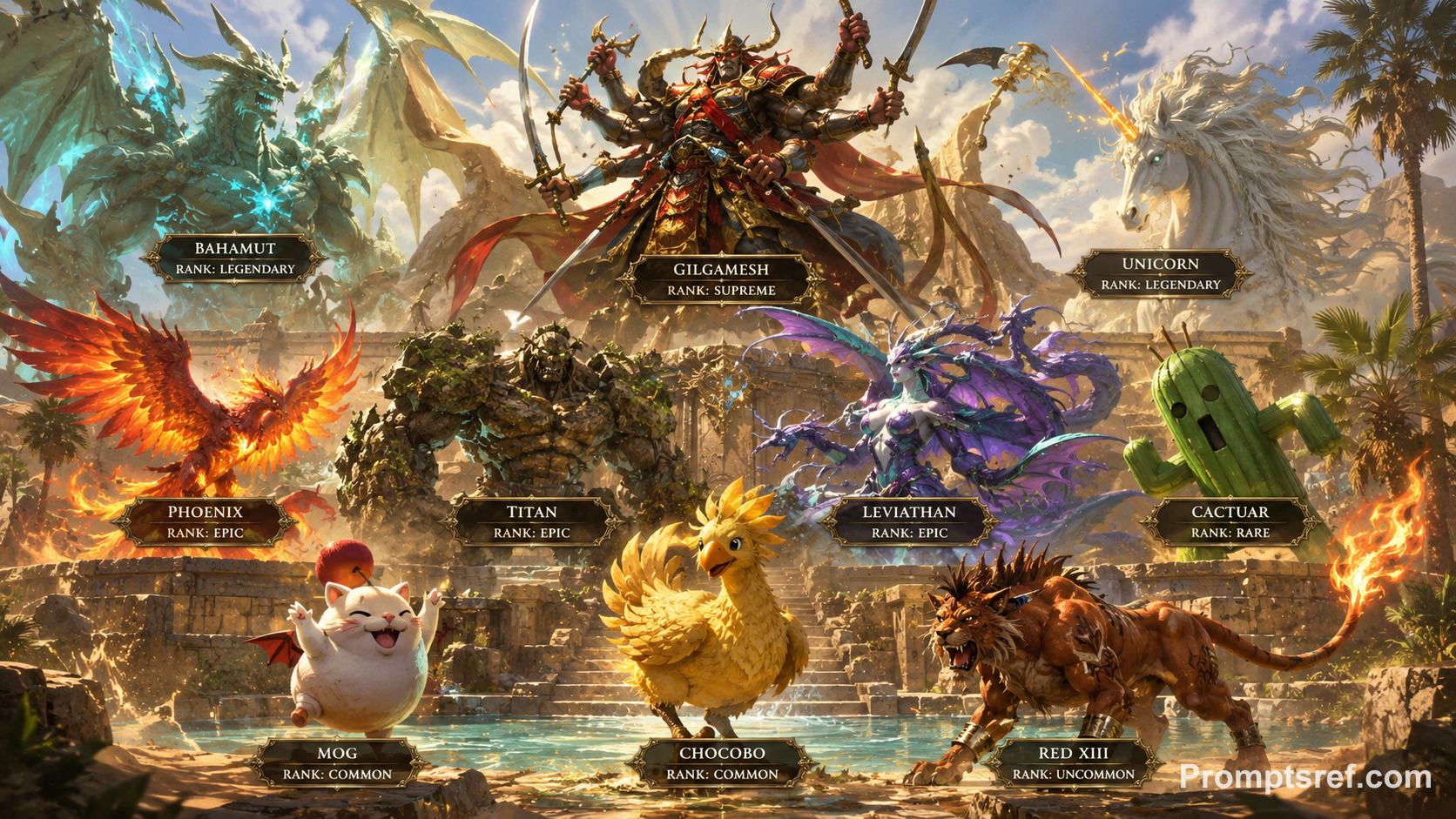 Final Fantasy VII Summons in Golden Oasis Light