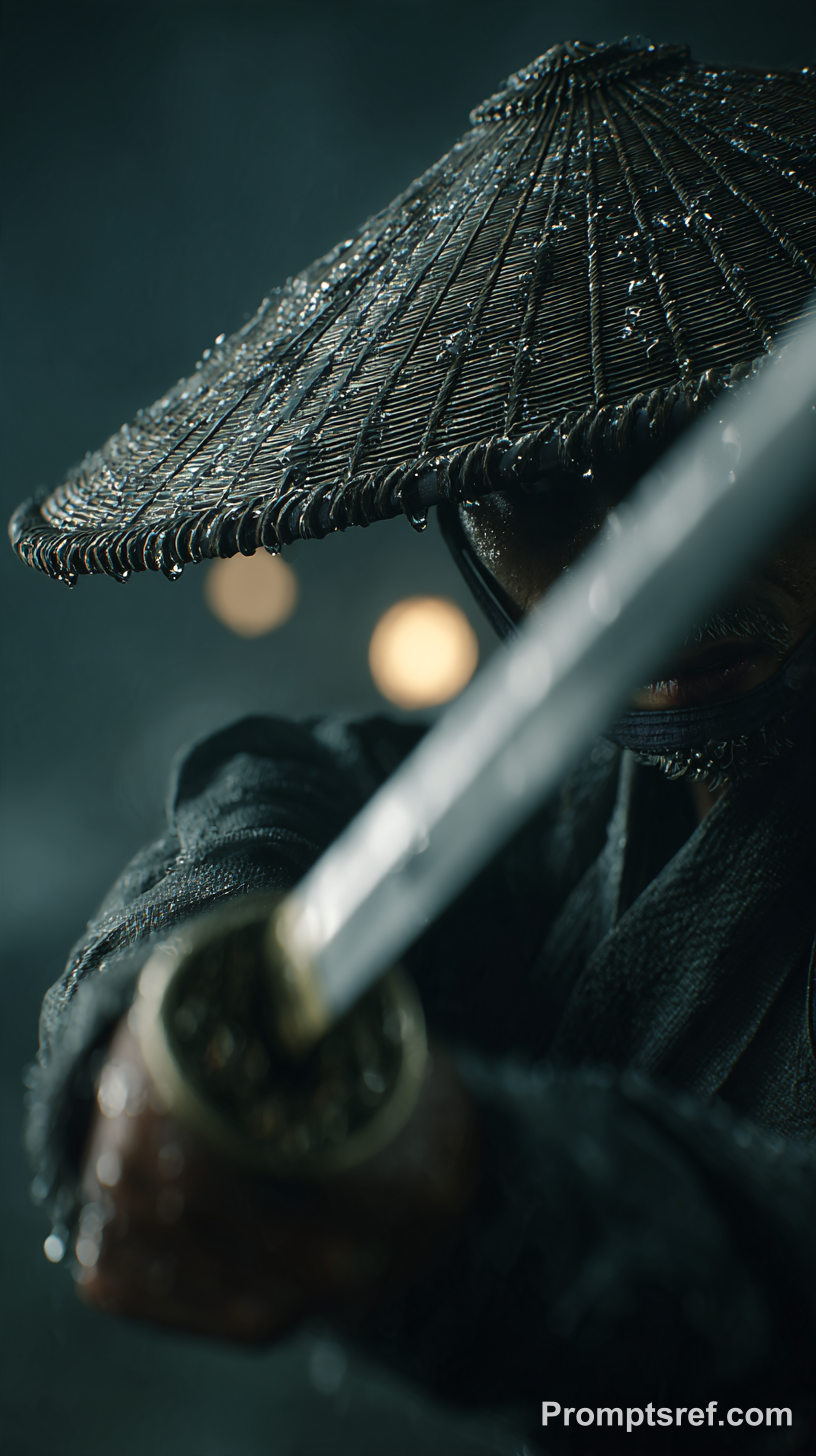 Moonlit Rain-Ronin with Katana