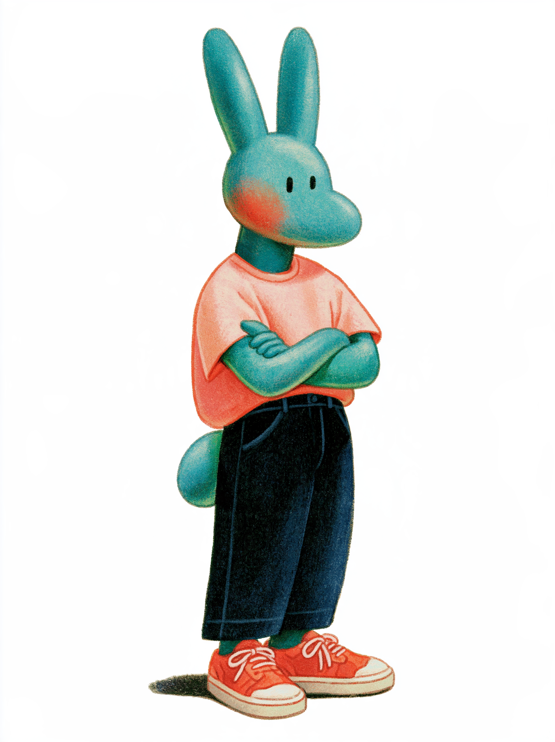 Sky-Blue Rabbit-Eared Humanoid in Pink Tee