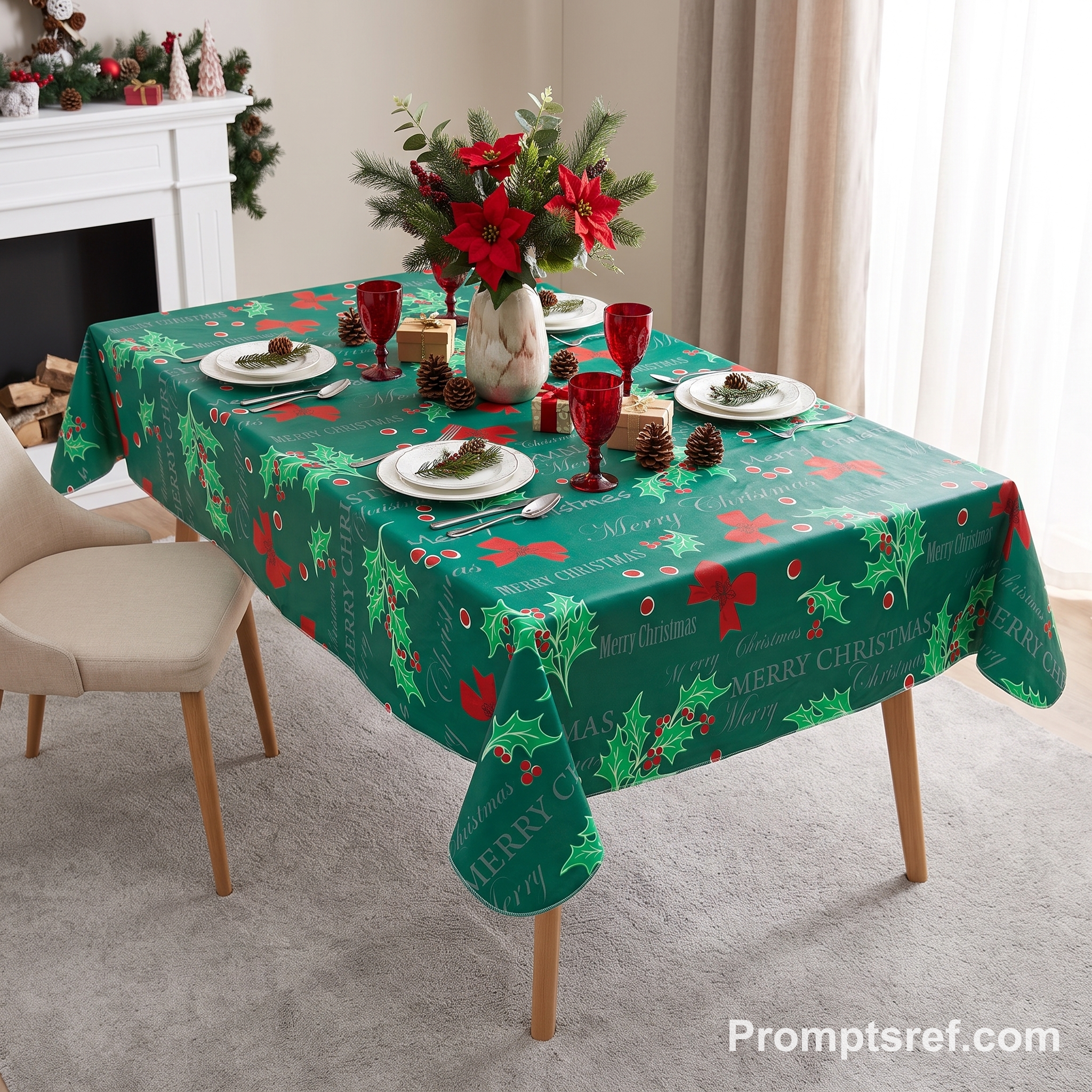 Photoreal Christmas Dining Table in Soft Window Light