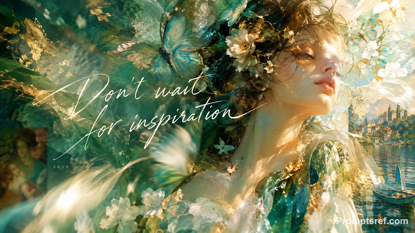 Butterfly in Teal Gold Leaf Haze