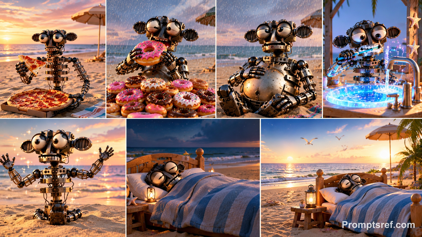 Surrealer Strand im Regen von Donuts