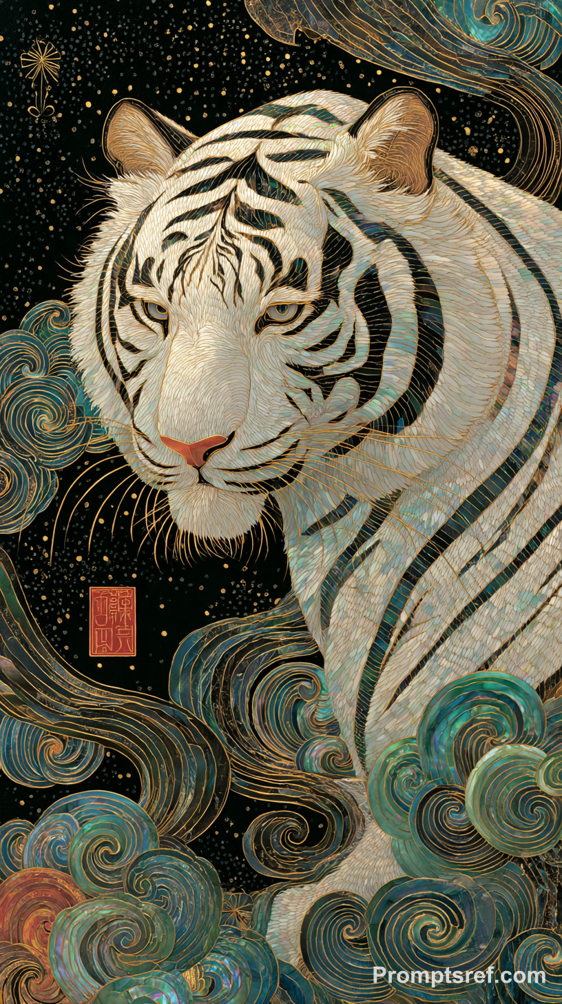 White Tiger in Iridescent Nacre Lacquer