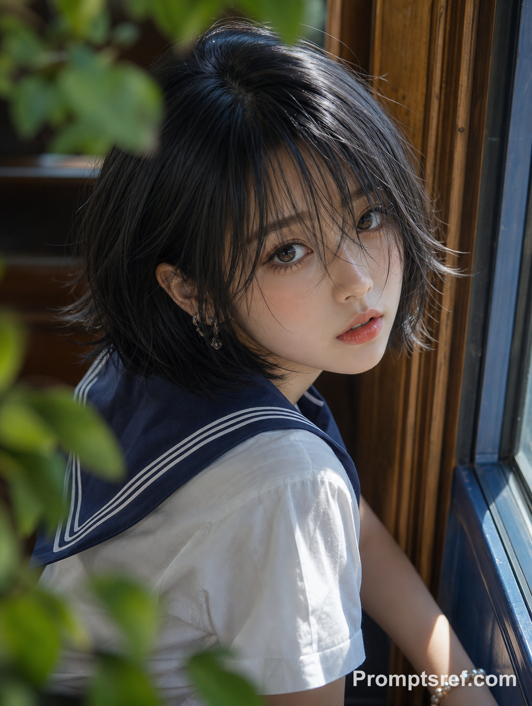 Semi-Realistic Anime Sailor Portrait in Cool Window Light