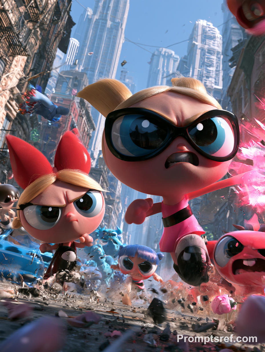 Powerpuff Girls Battle Enemies in the City