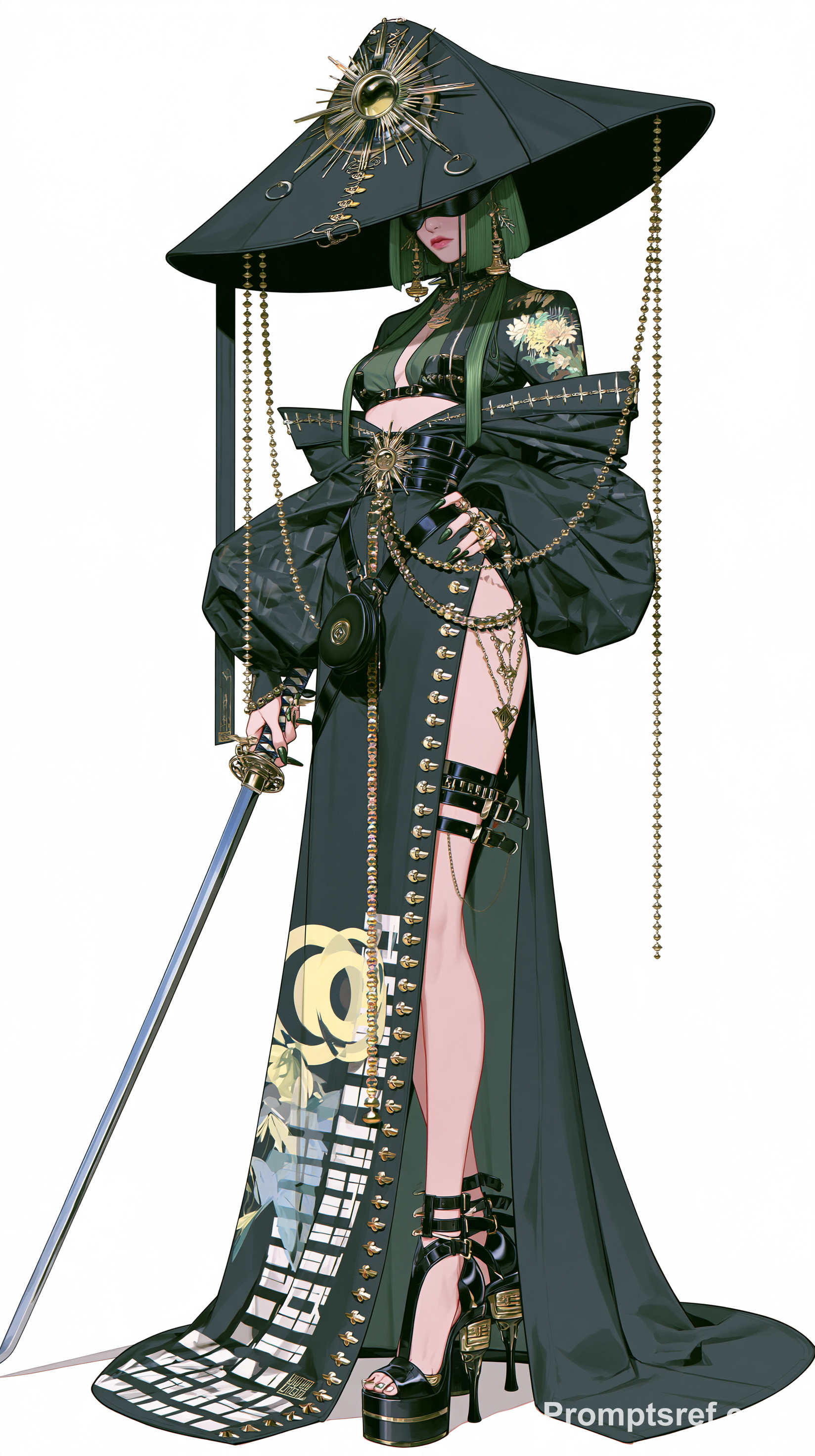 Flat-Silhouette Jade Winter Diplomat in a Towering Bonnet