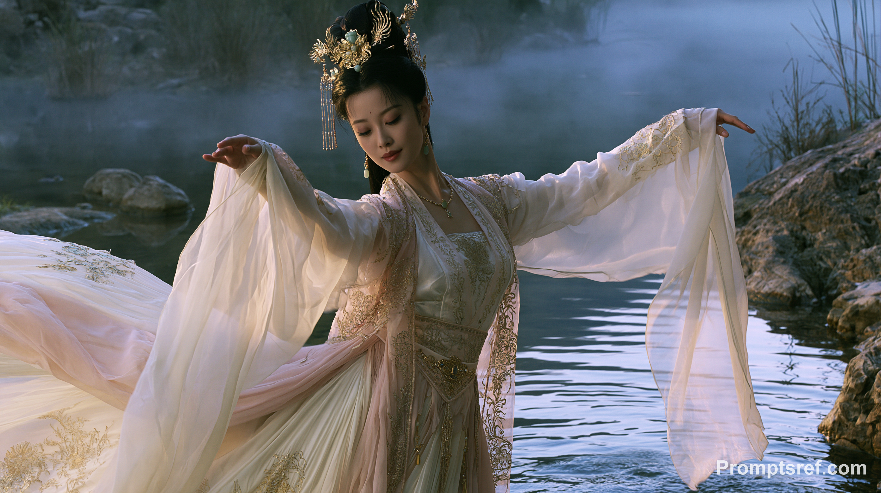 Tang Dynasty Dancer in a Misty Mountain Film Still