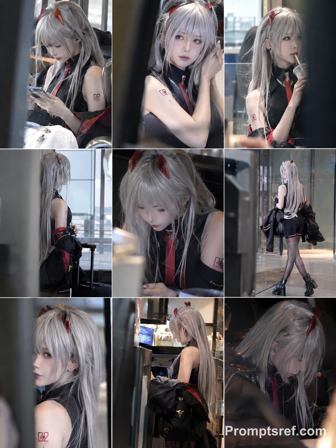 Battle-Damaged 2B Flight Attendant, Obstructed Telephoto Candid