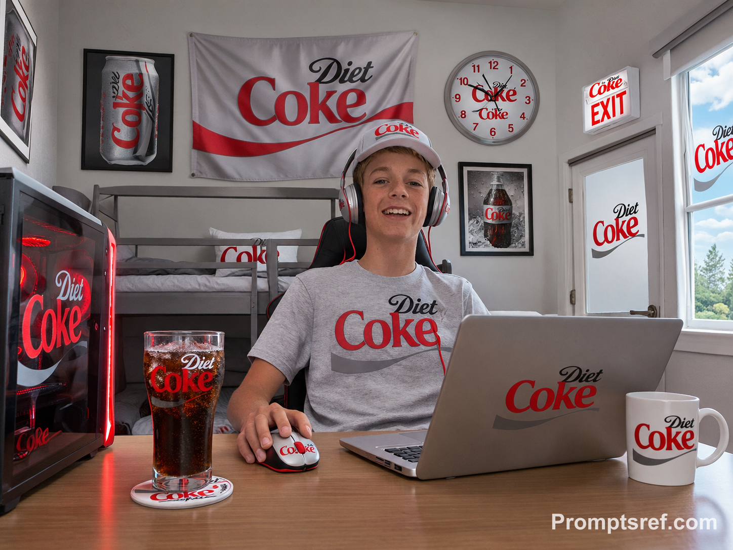 Person in a Diet Coke Room with Headphones