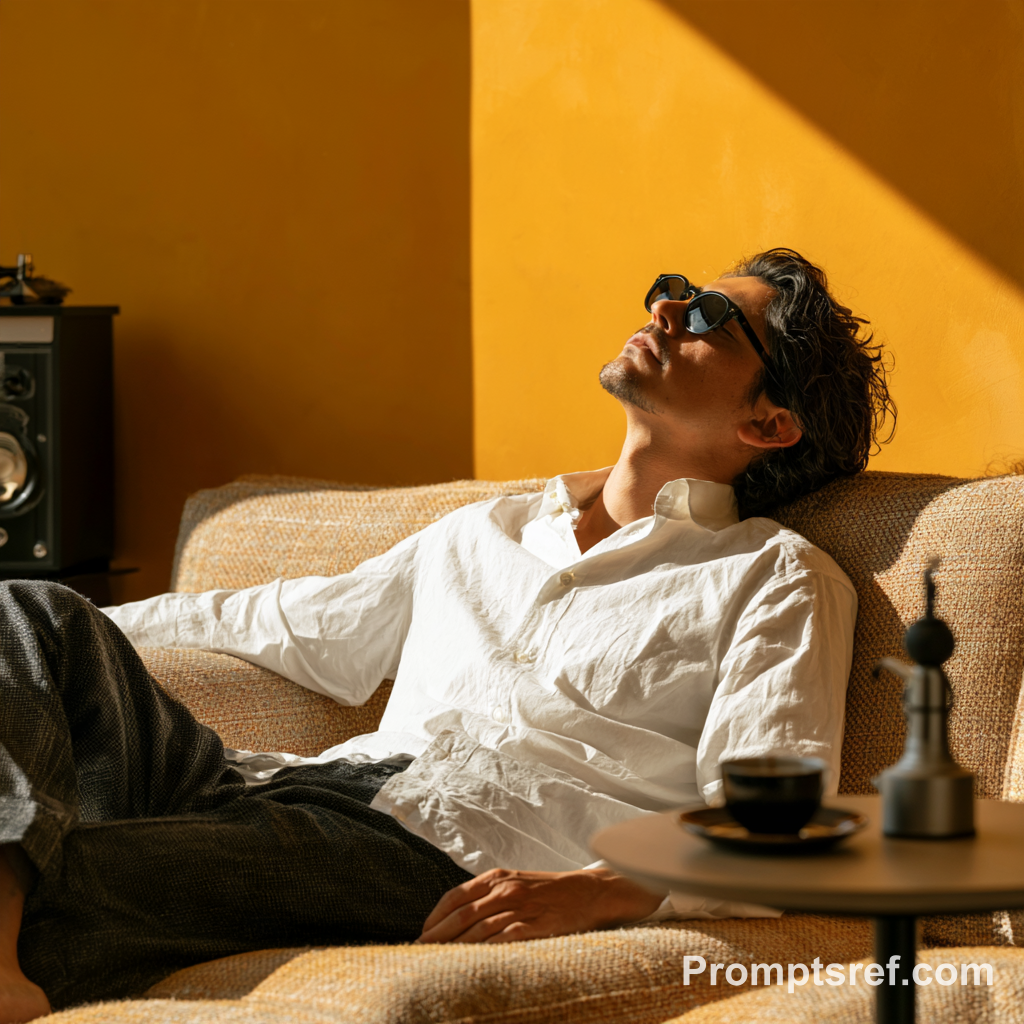 Italian Man Resting in a Yellow-Tinted Lounge